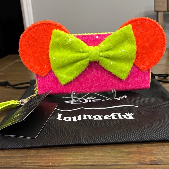 Loungefly Handbags - Loungefly Exclusive Disney Minnie Mouse Color Block Neon Sequin Wallet/Wristlet